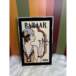 Vintage framed 1930 bazaar 1970s magazine cover women crossstitch wall art decor